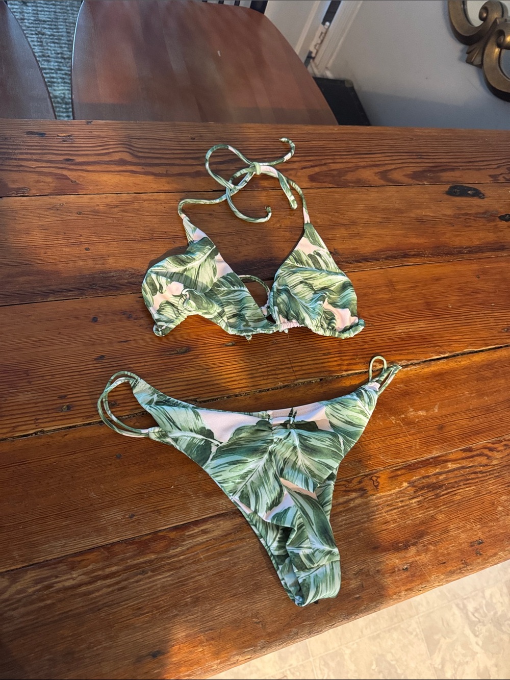 Skatie Green Leaf Print Bikini Set